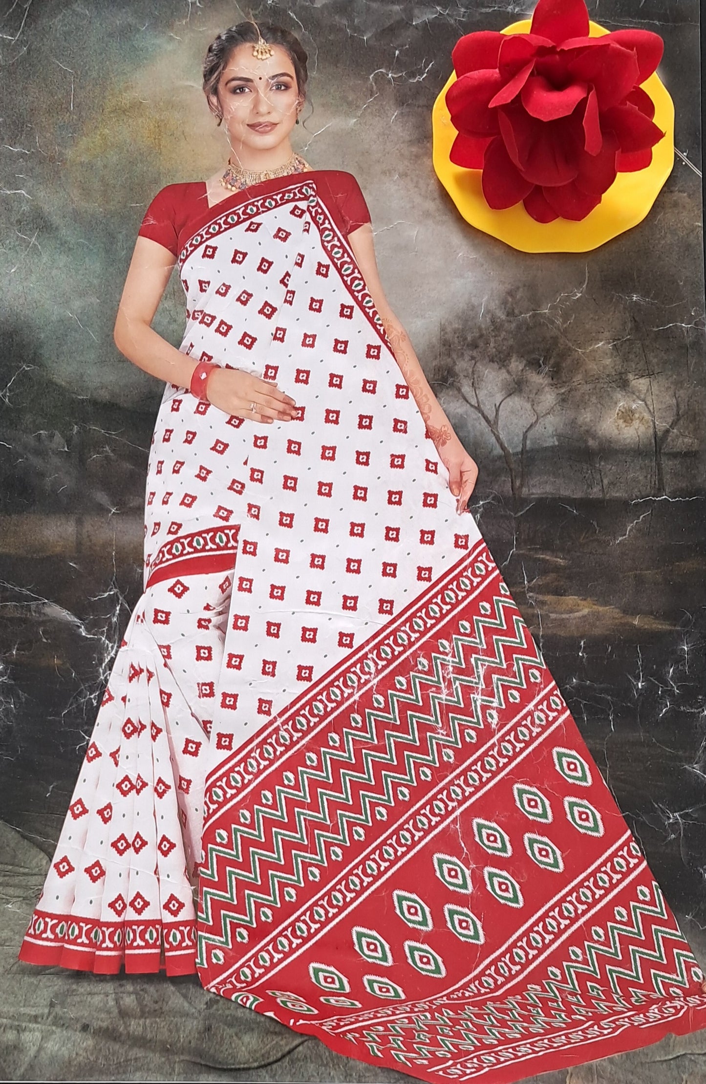 White & Red Saree