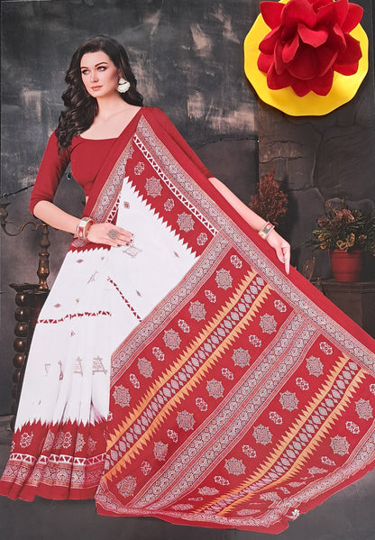 White & Red Saree