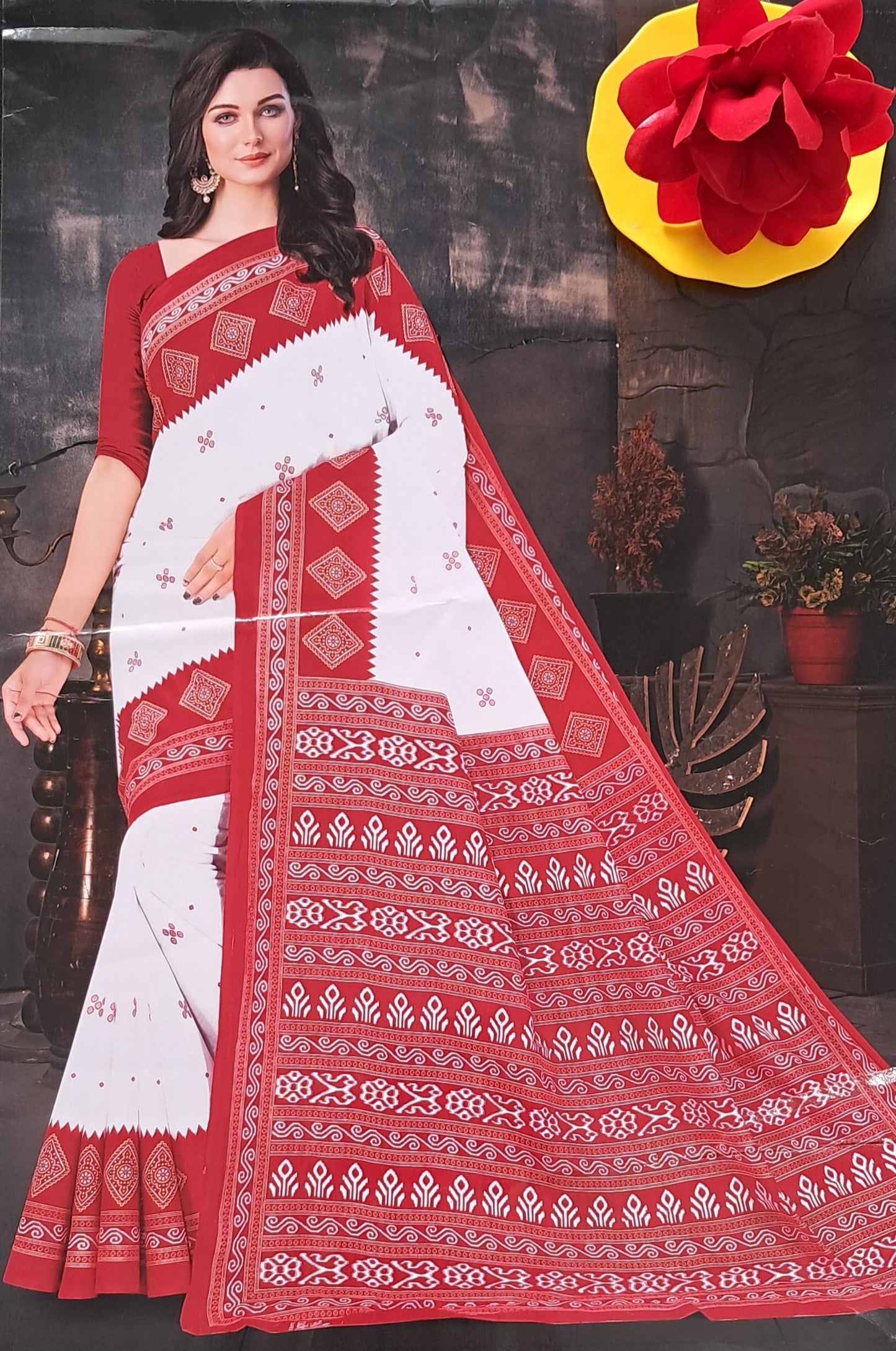 White & Red Saree