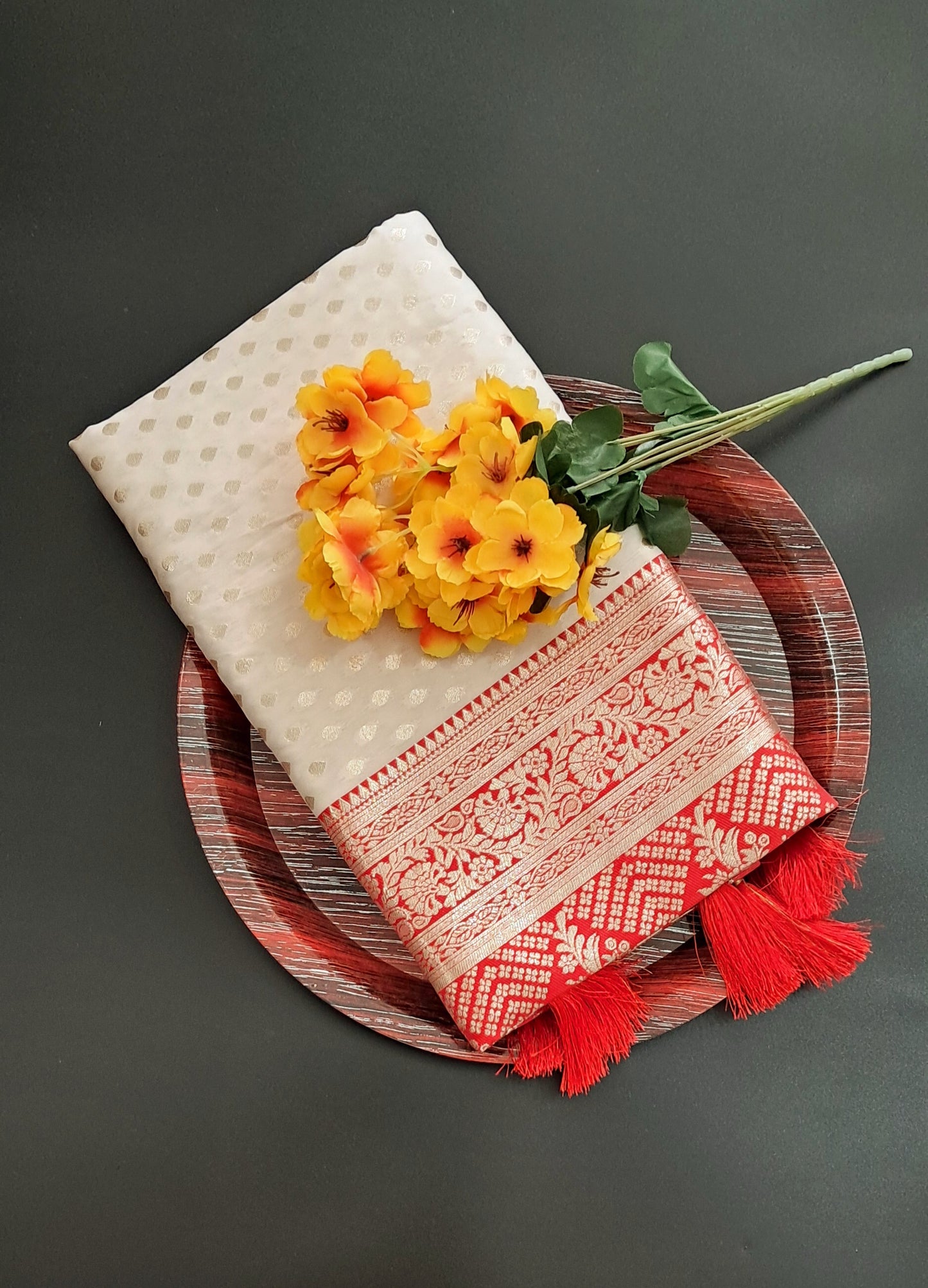 Red & White Silk Saree