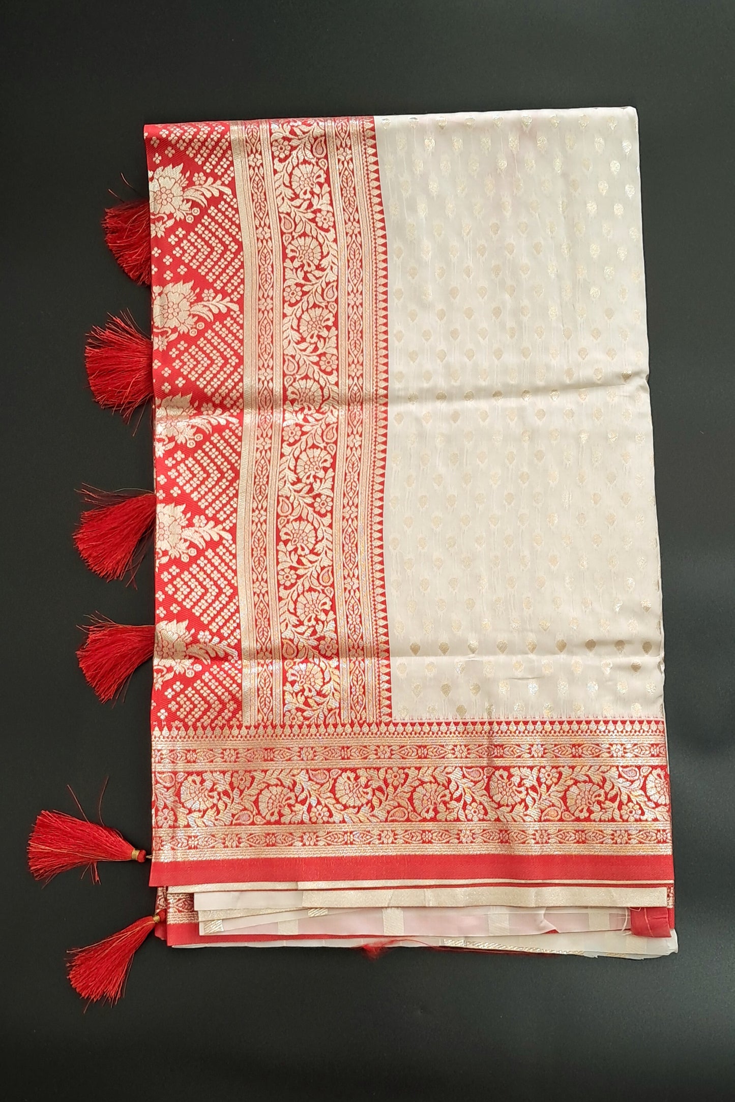 Red & White Silk Saree