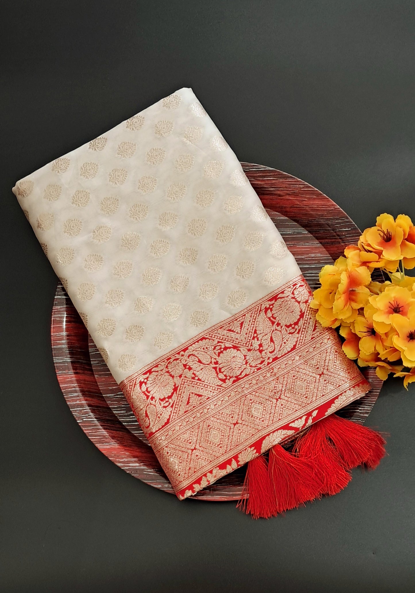 Red & White Silk Saree