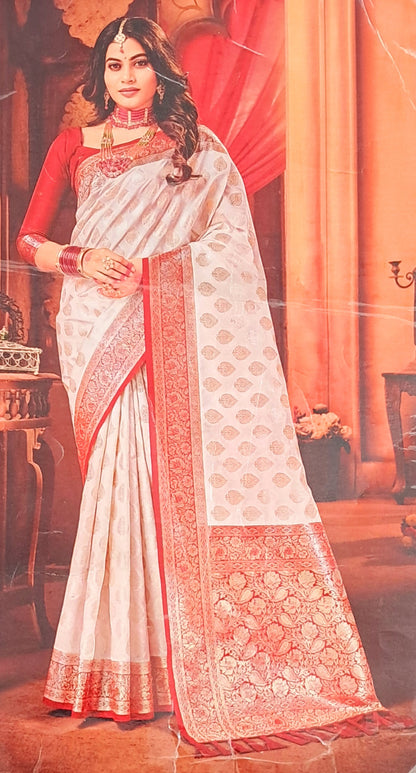 Red & White Silk Saree